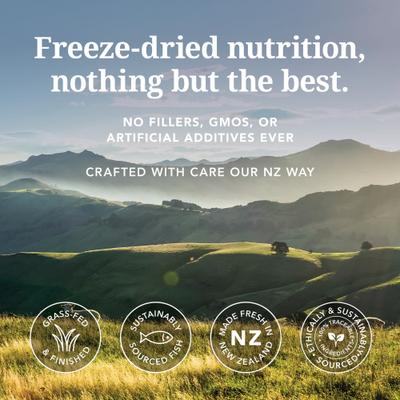 Show full view: K9 Natural New Zealand Hoki & Beef Feast Grain-Free Freeze-Dried Dog Food Topper, 3.5-oz bag slide 3 of 9