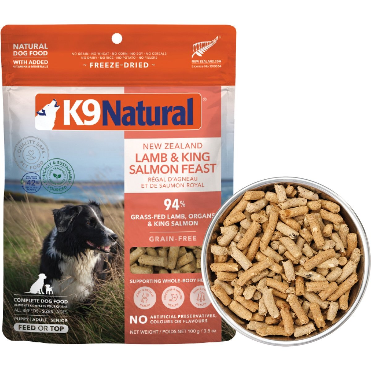 K9 Natural Lamb & King Salmon Grain-Free Freeze-Dried Dog Food, 3.5-oz bag
