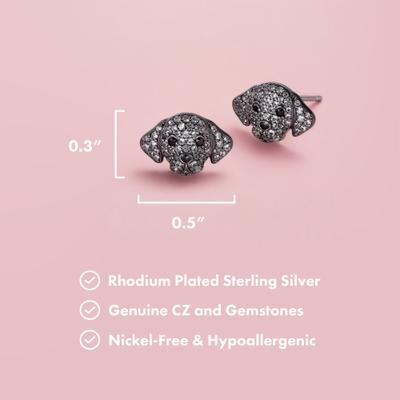 Show full view: Scamper & Co Dark Gray Labrador Retriever Sterling Silver Stud Earrings slide 2 of 2