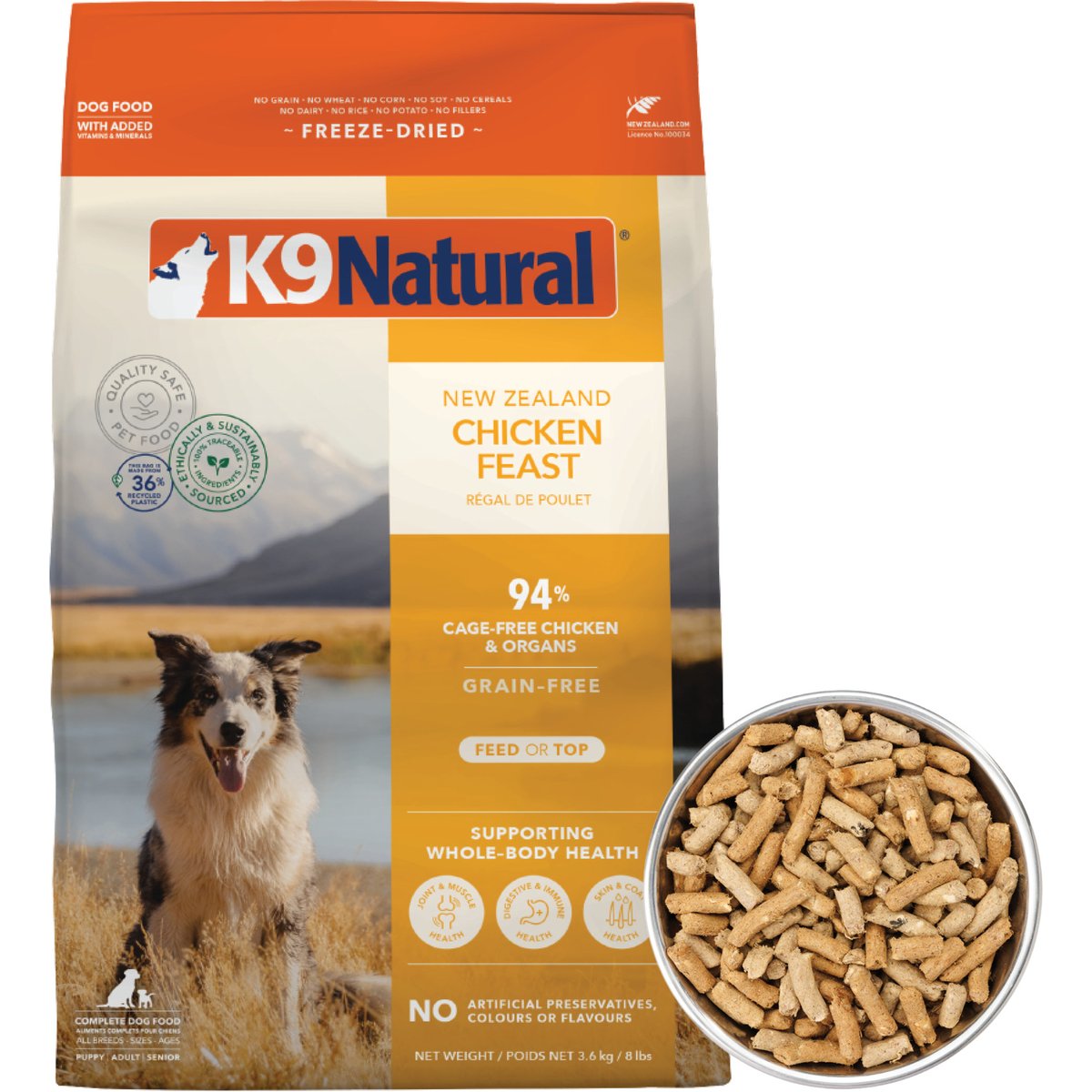 K9 Natural New Zealand Chicken Feast Grain-Free Freeze-Dried Dog Food, 8-lb bag