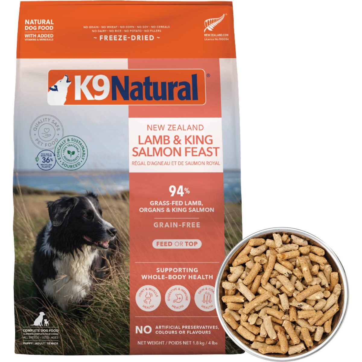 K9 Natural Lamb & King Salmon Grain-Free Freeze-Dried Dog Food, 4-lb bag