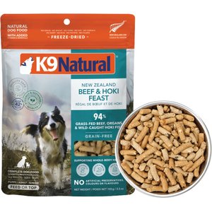K9 Natural New Zealand Hoki & Beef Feast Grain-Free Freeze-Dried Dog Food Topper, 3.5-oz bag