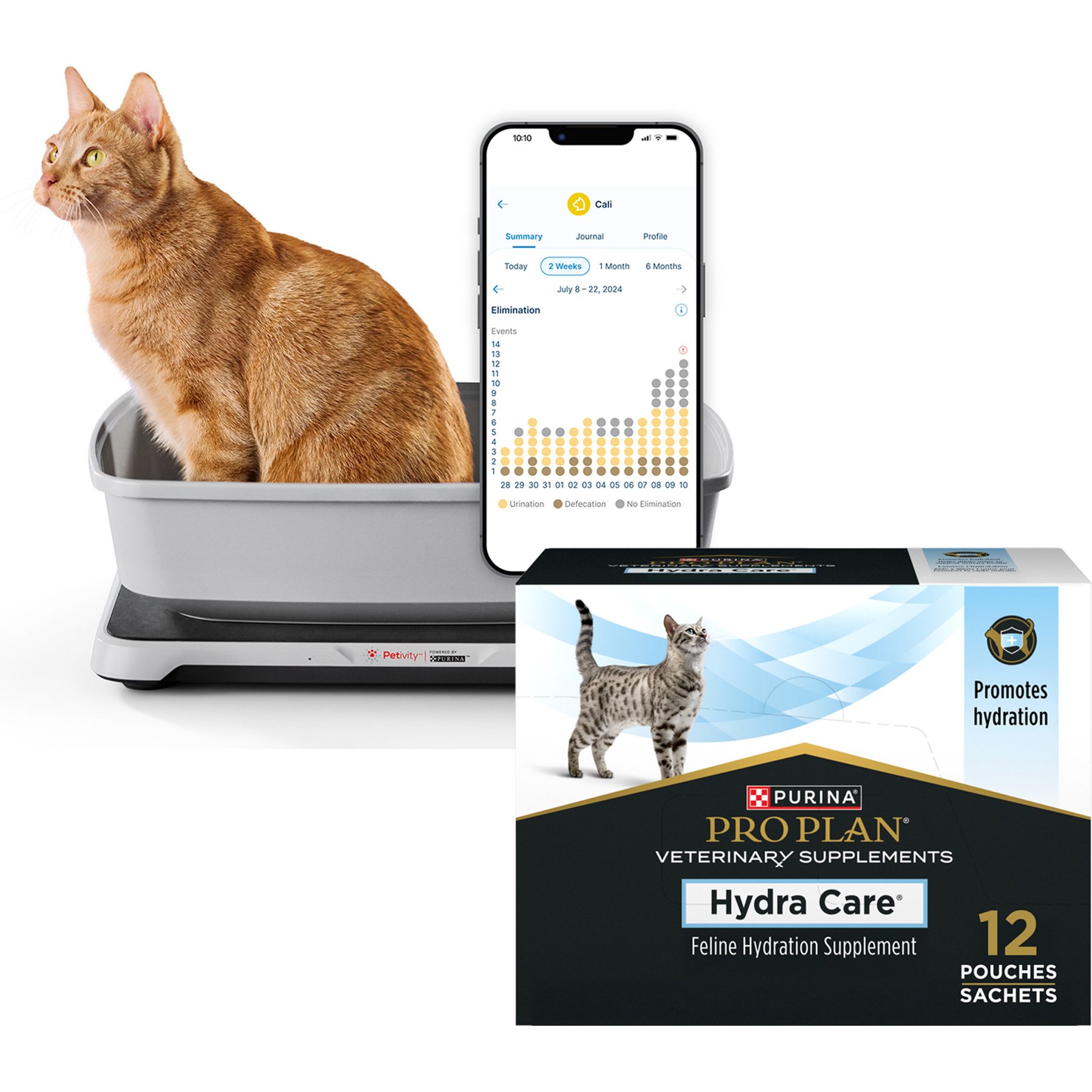 Purina Petivity Smart Litterbox Monitor System + Pro Plan Veterinary Diets Hydra Care Liver Flavored Liquid Supplement for Cats, 3-oz pouch, case of 12
