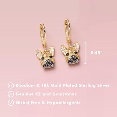 Show full view: Scamper & Co French Bulldog Sterling Silver Dangle Earrings slide 2 of 2