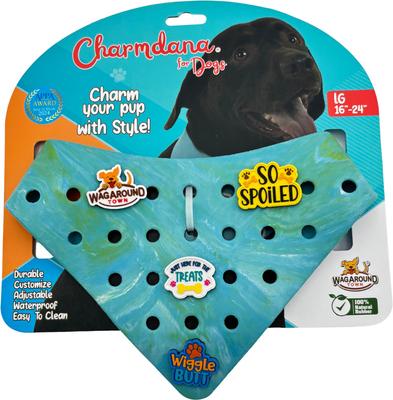 Show full view: WagAround Town Charmdana Waterproof Flexible Customizable Dog Bandana with Charms, Seafoam, Large slide 3 of 9