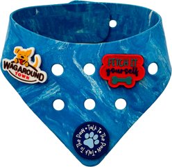 WagAround Town Charmdana Waterproof Flexible Customizable Dog Bandana with Charms, Blue Wave, Small
