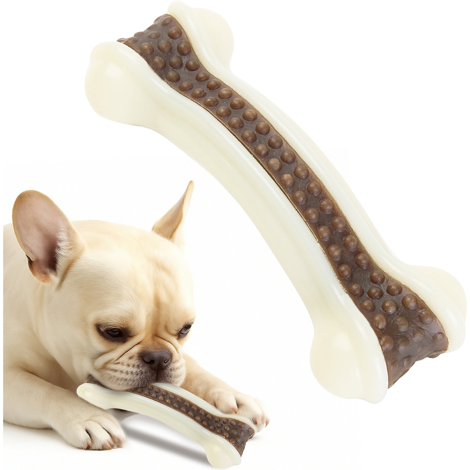 Vila Rubber Bone Interactive Dental Dog Chew Toy, White, Medium