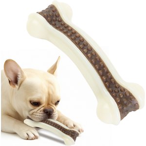 Vila Rubber Bone Interactive Dental Dog Chew Toy, White, Medium