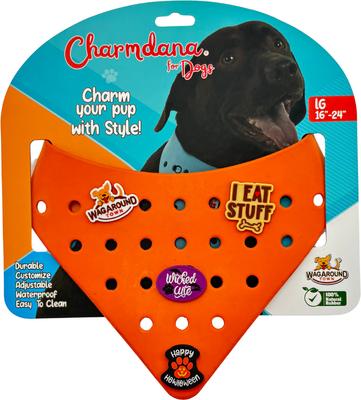 Show full view: WagAround Town Charmdana Halloween Waterproof Flexible Customizable Dog Bandana with Charms Wicked Cute/Happy Halloween, Orange, Large slide 3 of 9
