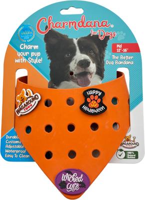 Show full view: WagAround Town Charmdana Halloween Waterproof Flexible Customizable Dog Bandana with Charms Wicked Cute/Happy Halloween, Orange, Small slide 3 of 9