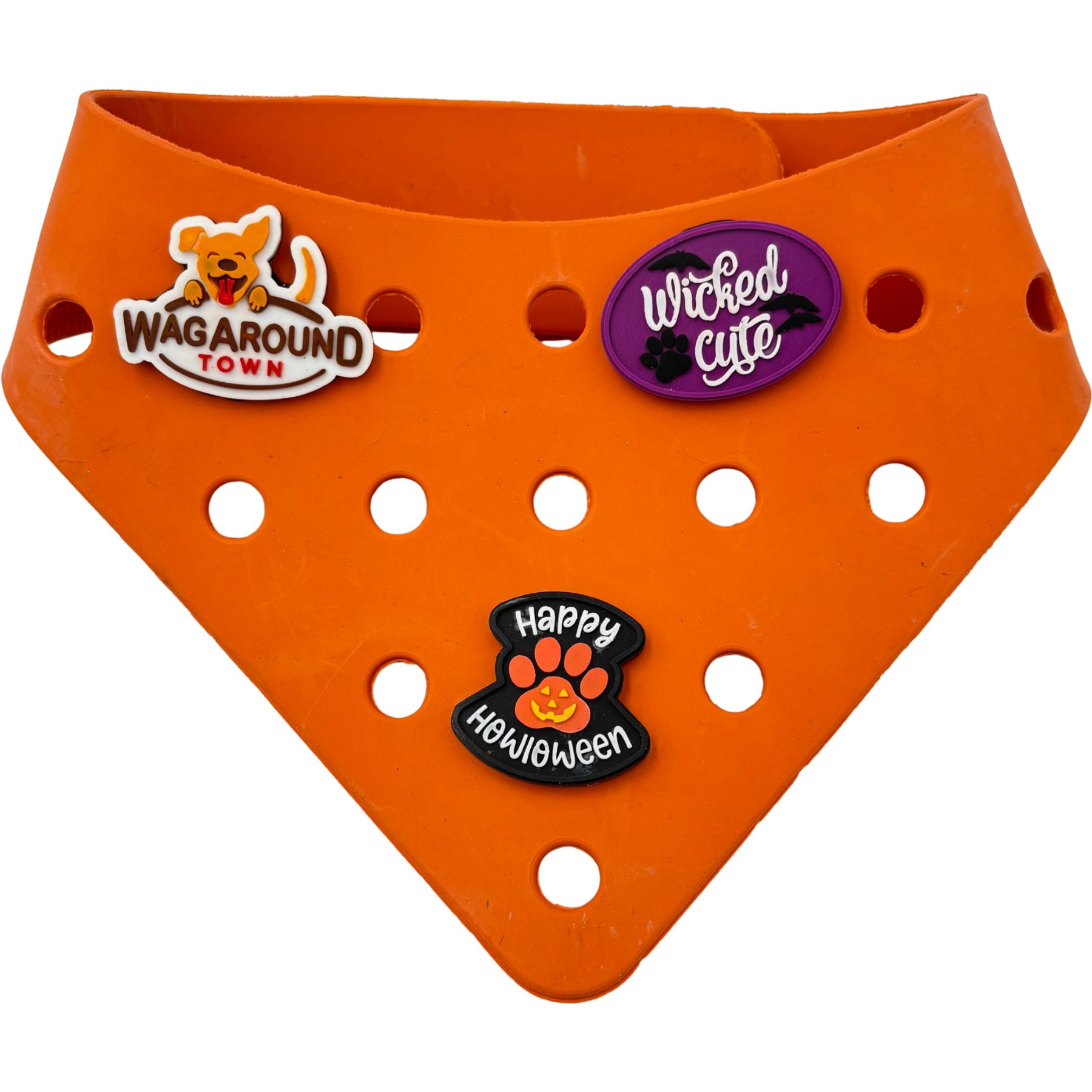 WagAround Town Charmdana Halloween Waterproof Flexible Customizable Dog Bandana with Charms Wicked Cute/Happy Halloween, Orange, Small