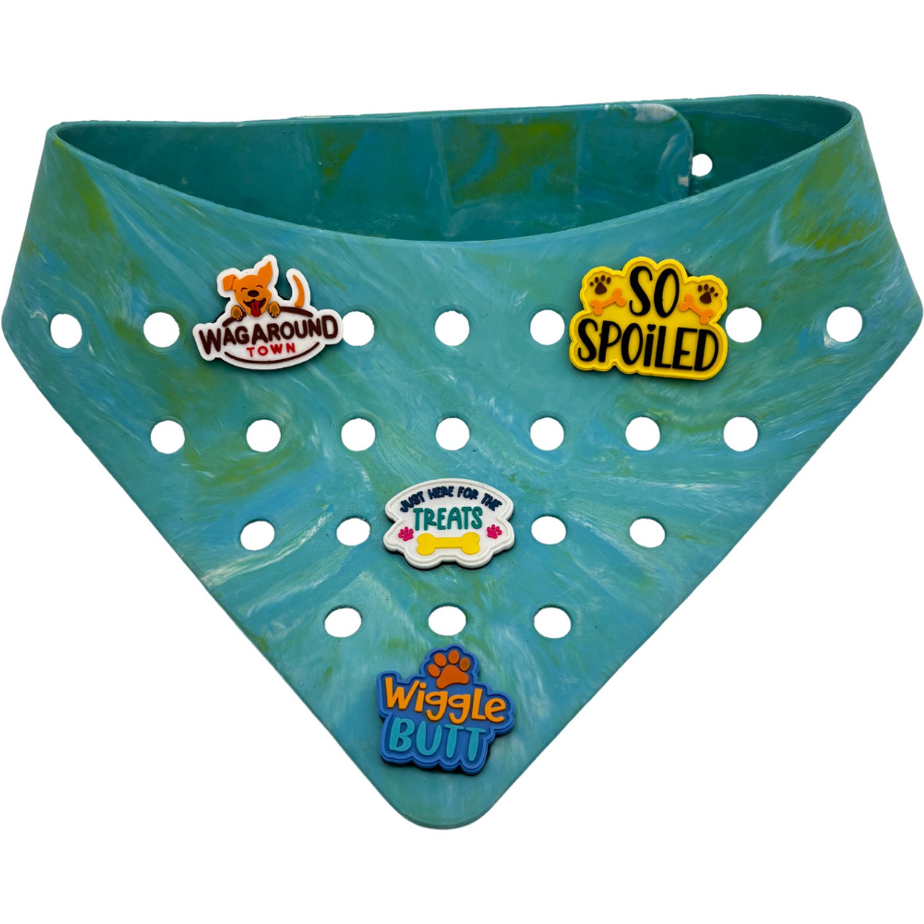 WagAround Town Charmdana Waterproof Flexible Customizable Dog Bandana with Charms, Seafoam, Large