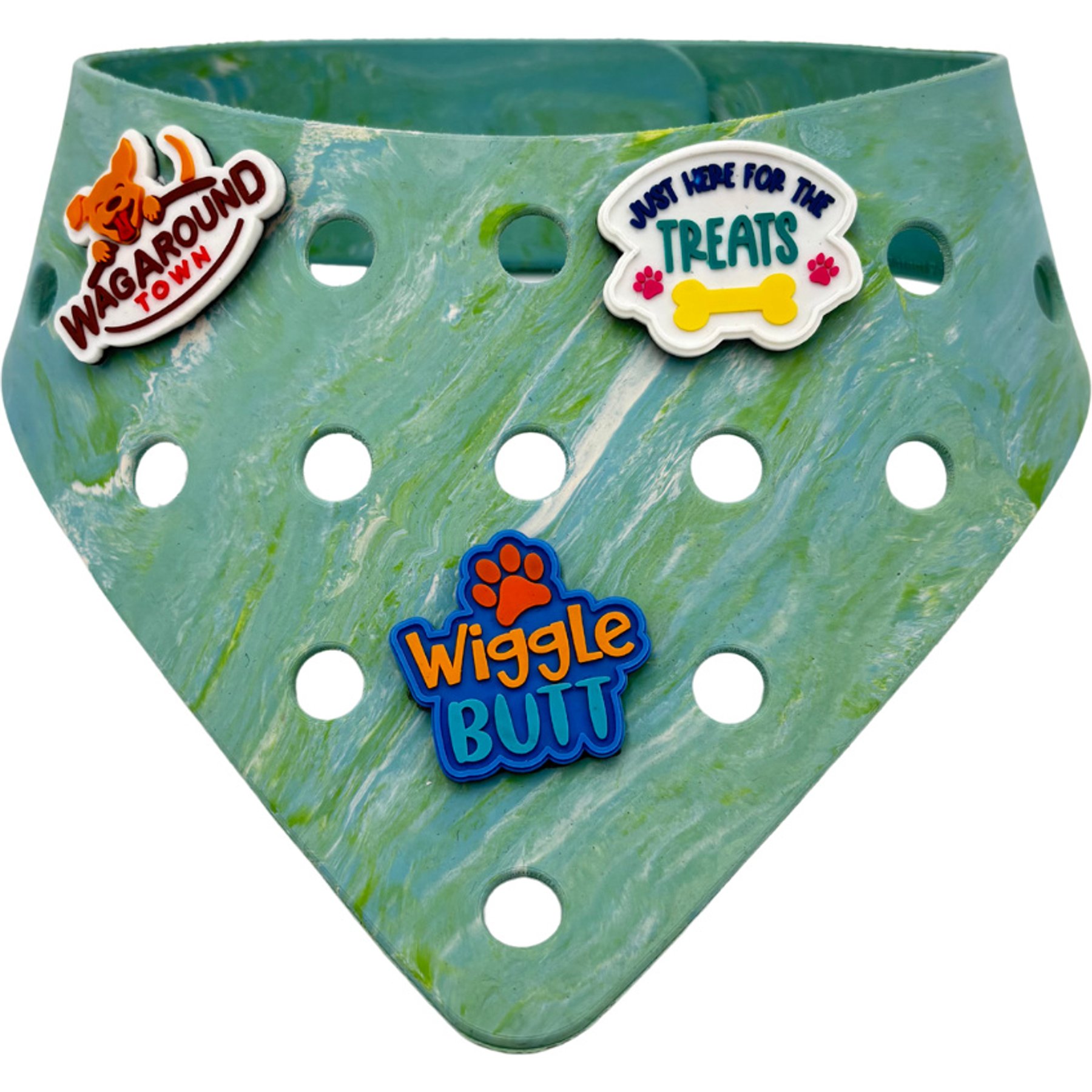 WagAround Town Charmdana Waterproof Flexible Customizable Dog Bandana with Charms, Seafoam, Medium