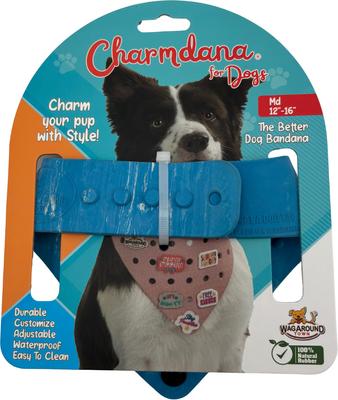 Show full view: WagAround Town Charmdana Waterproof Flexible Customizable Dog Bandana with Charms, Blue Wave, Large slide 4 of 9