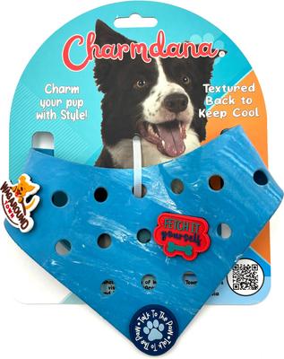 Show full view: WagAround Town Charmdana Waterproof Flexible Customizable Dog Bandana with Charms, Blue Wave, Large slide 3 of 9