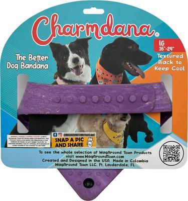 Show full view: WagAround Town Charmdana Waterproof Flexible Customizable Dog Bandana with Charms, Violet, Large slide 5 of 9