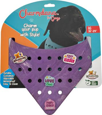 Show full view: WagAround Town Charmdana Waterproof Flexible Customizable Dog Bandana with Charms, Violet, Large slide 4 of 9