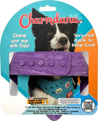 Show full view: WagAround Town Charmdana Waterproof Flexible Customizable Dog Bandana with Charms, Violet, Medium slide 4 of 9