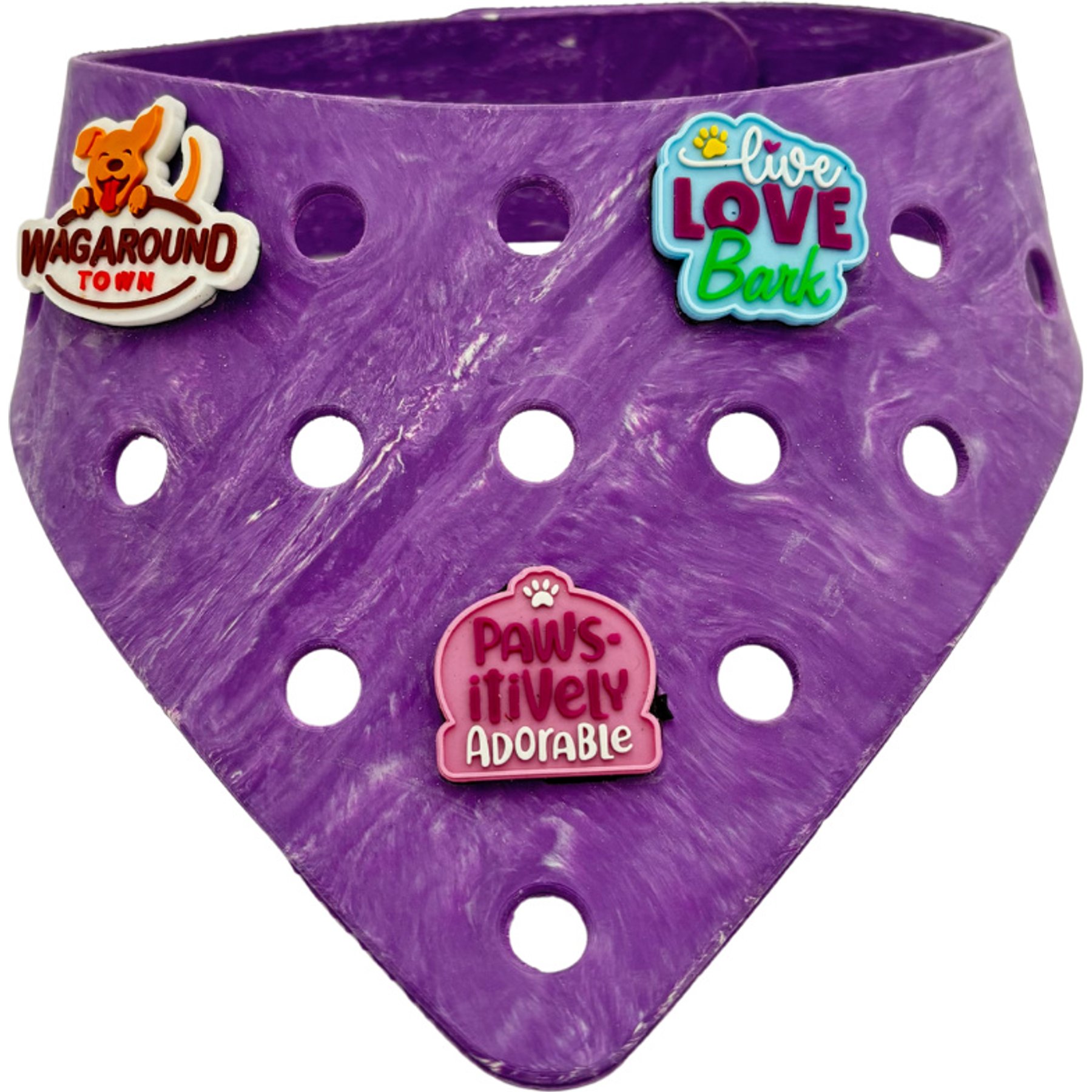 WagAround Town Charmdana Waterproof Flexible Customizable Dog Bandana with Charms, Violet, Small