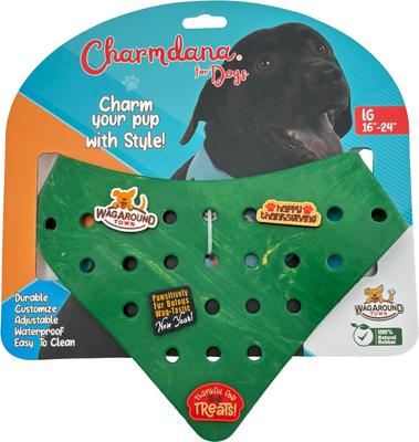 Show full view: WagAround Town Charmdana Thanksgiving Waterproof Flexible Customizable Dog Bandana with Charms, Green, Large slide 4 of 10
