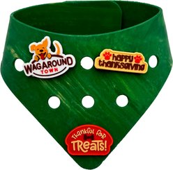 WagAround Town Charmdana Thanksgiving Waterproof Flexible Customizable Dog Bandana with Charms, Green, Small