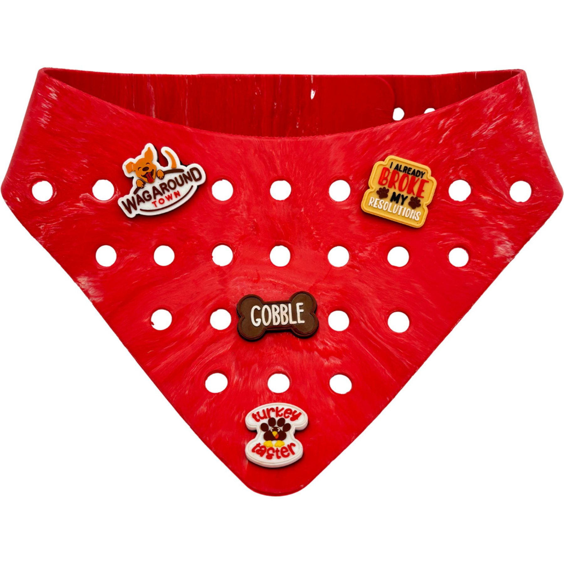 WagAround Town Charmdana Thanksgiving Waterproof Flexible Customizable Dog Bandana with Charms, Red, Large