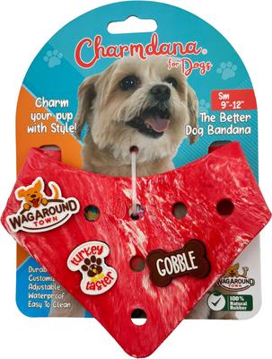 Show full view: WagAround Town Charmdana Thanksgiving Waterproof Flexible Customizable Dog Bandana with Charms, Red, Small slide 3 of 9