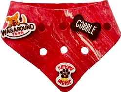 WagAround Town Charmdana Thanksgiving Waterproof Flexible Customizable Dog Bandana with Charms, Red, Small