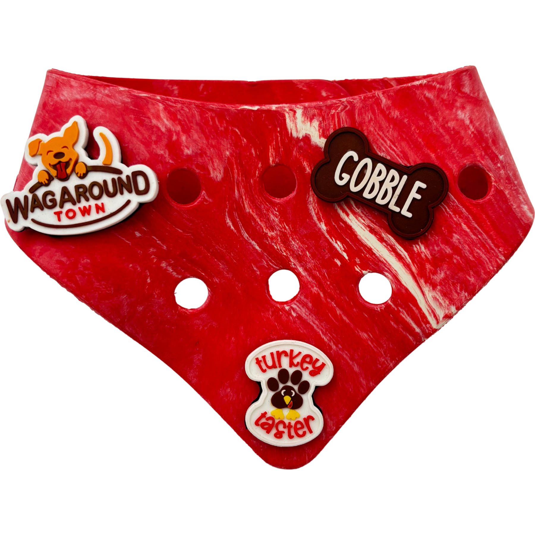 WagAround Town Charmdana Thanksgiving Waterproof Flexible Customizable Dog Bandana with Charms, Red, Small