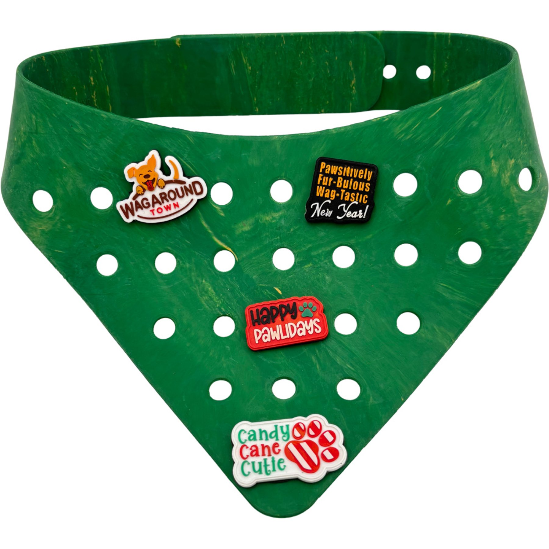 WagAround Town Charmdana Christmas Waterproof Flexible Customizable Dog Bandana with Charms, Green, Large
