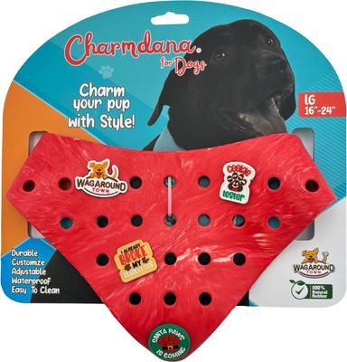 Show full view: WagAround Town Charmdana Christmas Waterproof Flexible Customizable Dog Bandana with Charms, Red, Large slide 3 of 10