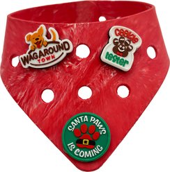 WagAround Town Charmdana Christmas Waterproof Flexible Customizable Dog Bandana with Charms, Red, Small