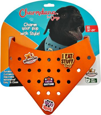 Show full view: WagAround Town Charmdana Halloween Waterproof Flexible Customizable Dog Bandana with Charms Here for Treats/Ate My Costume, Orange, Large slide 3 of 9
