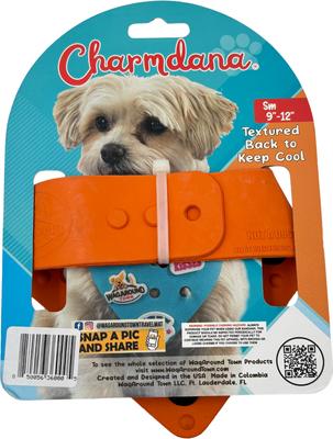 Show full view: WagAround Town Charmdana Halloween Waterproof Flexible Customizable Dog Bandana with Charms Here for Treats/Ate My Costume, Orange, Small slide 4 of 9