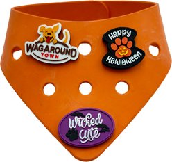 WagAround Town Charmdana Halloween Waterproof Flexible Customizable Dog Bandana with Charms Here for Treats/Ate My Costume, Orange, Small slide 1 of 9