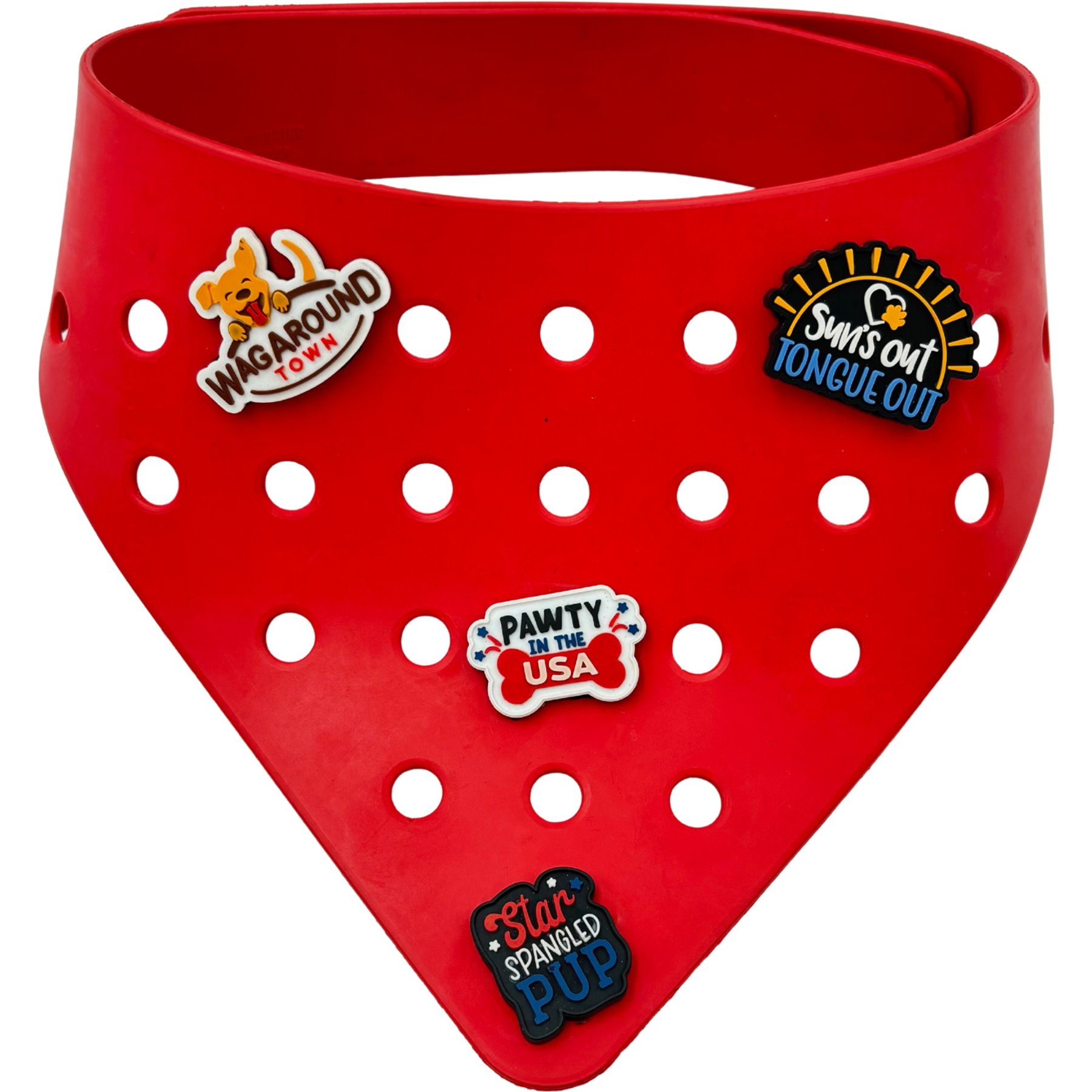 WagAround Town Charmdana 4th of July Waterproof Flexible Dog Bandana with Charms, Red, large