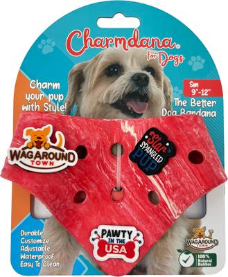 Show full view: WagAround Town Charmdana 4th of July Waterproof Flexible Dog Bandana with Charms, Red, Small slide 3 of 9