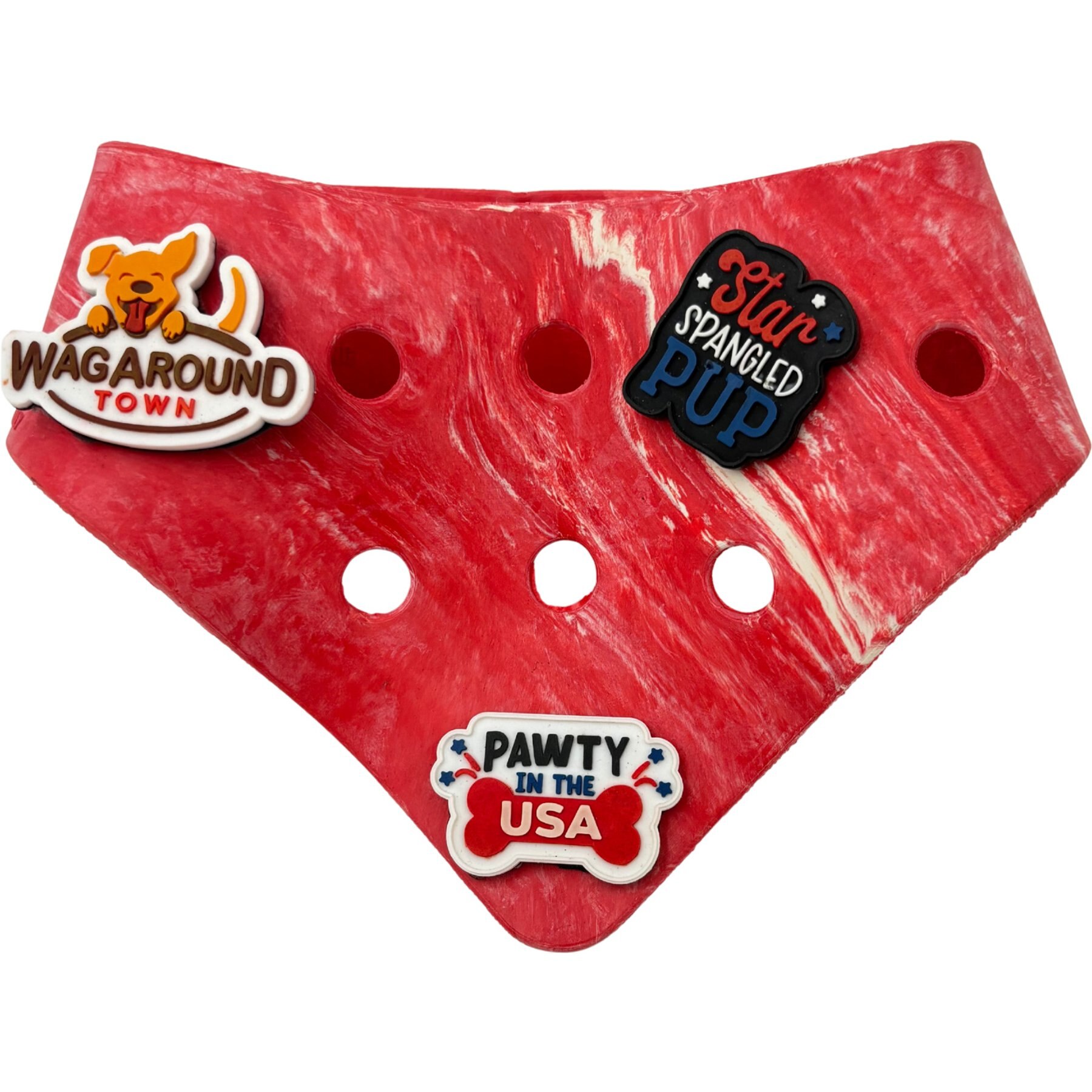 WagAround Town Charmdana 4th of July Waterproof Flexible Dog Bandana with Charms, Red, Small