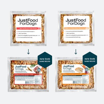 Show full view: JustFoodForDogs Variety Pack Frozen Human-Grade Fresh Dog Food, 5.5-oz pouch, case of 36 slide 3 of 11