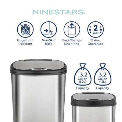 Show full view: NineStars Rectangular Motion Sensor Trash Can Set Dog Waste Disposal, 13.2-gal & 3-gal slide 7 of 8