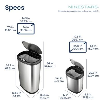 Show full view: NineStars Rectangular Motion Sensor Trash Can Set Dog Waste Disposal, 13.2-gal & 3-gal slide 8 of 8
