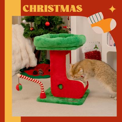 Show full view: Happy & Polly Christmas Boot Cat Scratcher Toy, Green/Red slide 5 of 9