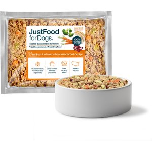 JustFoodForDogs Turkey & Whole Wheat Macaroni Recipe Frozen Human-Grade Fresh Dog Food, 18-oz pouch, case of 7