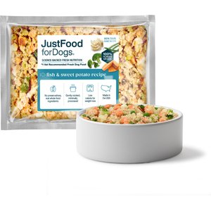 JustFoodForDogs Fish & Sweet Potato Recipe Frozen Human-Grade Fresh Dog Food, 18-oz pouch, case of 7