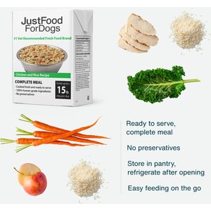 JustFoodForDogs Pantry Fresh Chicken & White Rice Fresh Dog Food, 12.5-oz pouch, case of 12