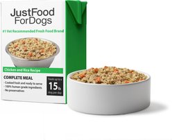 JustFoodForDogs Pantry Fresh Chicken & White Rice Fresh Dog Food, 12.5-oz pouch, case of 12