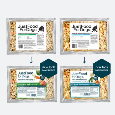 Show full view: JustFoodForDogs Puppy Variety Pack Fish & Chicken Fresh Puppy Food, 18-oz pouch, case of 7   slide 3 of 10