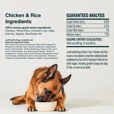 Show full view: JustFoodForDogs Pantry Fresh Human-Grade Non-GMO Variety Pack Fresh Dog Food, 12.5-oz pouch, case of 8  slide 7 of 12