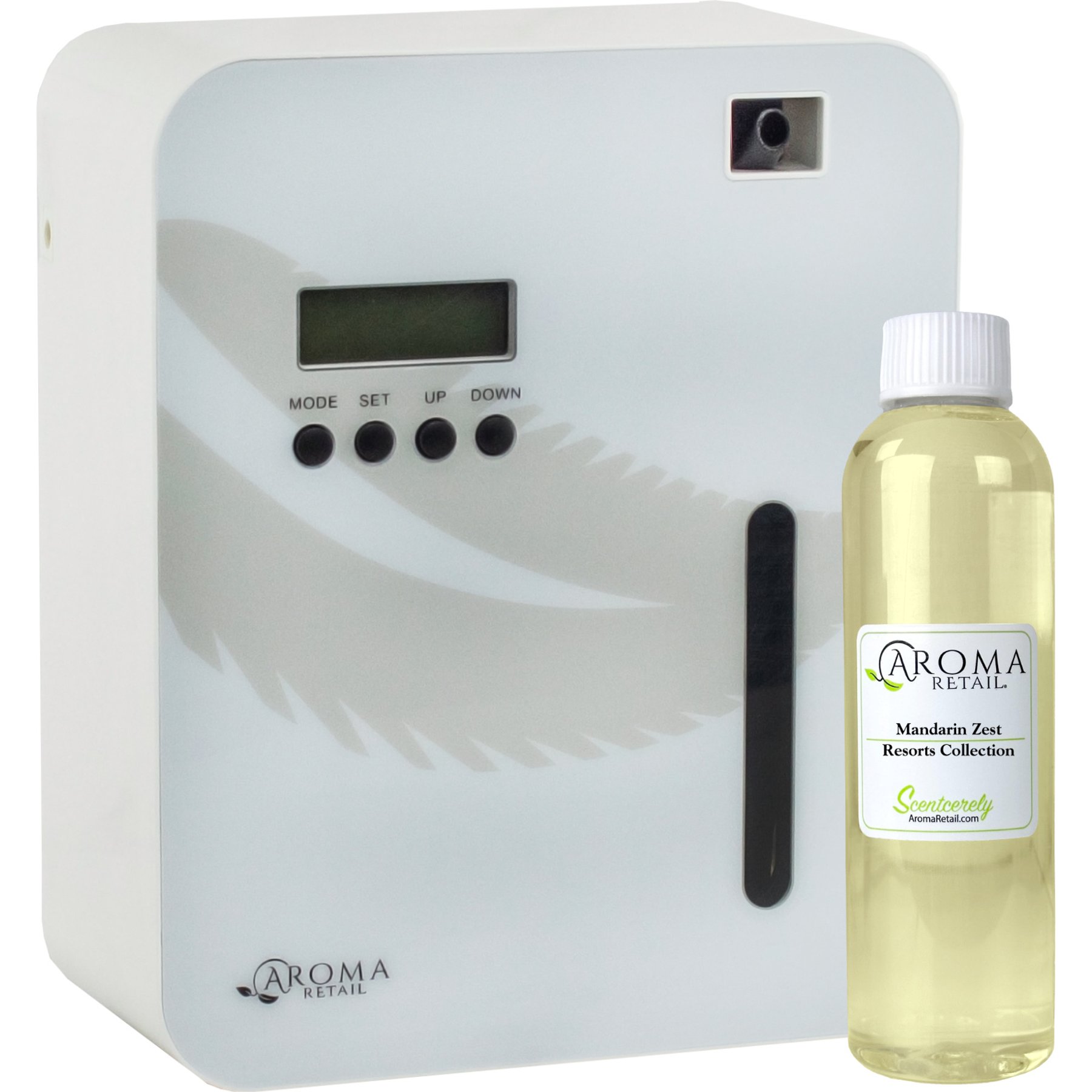 Aroma Retail Scent Machine 101 Smart Pet Air Freshener with Citrus & Leafy Mandarin Zest 4-oz Fragrance Oil, White