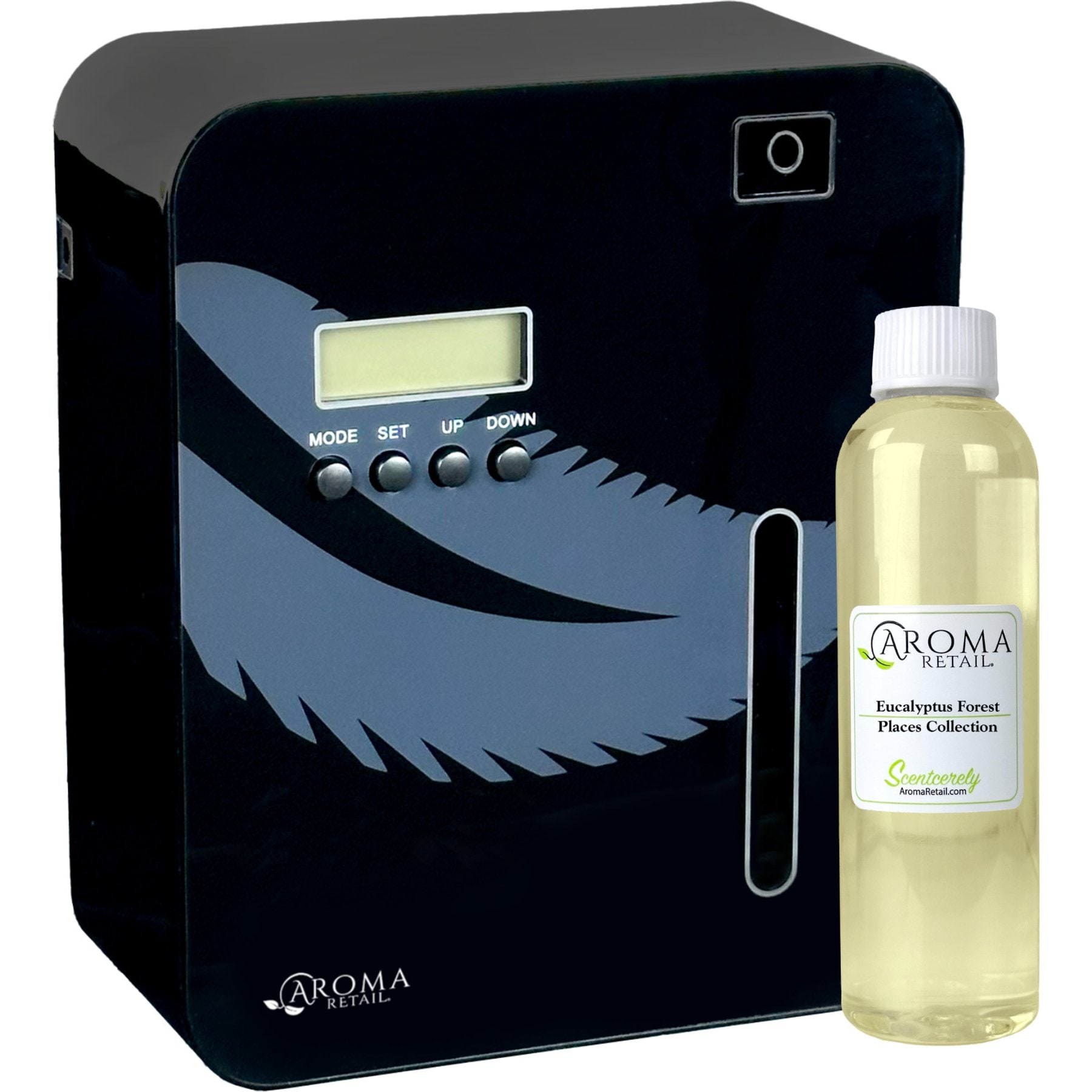Aroma Retail Scent Machine 101 Smart Pet Air Freshener with Fresh & Clean Eucalyptus Forest 4-oz Fragrance Oil, Black
